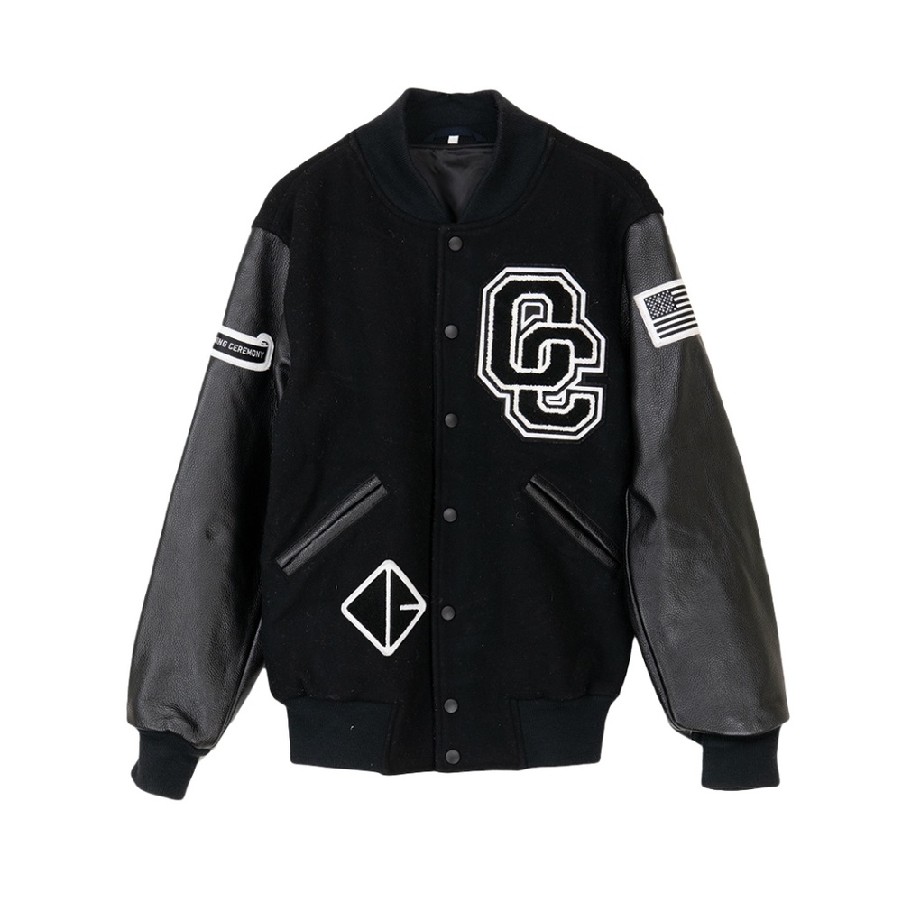 Opening Ceremony Varsity Jacket Wool Leather Black Jacket